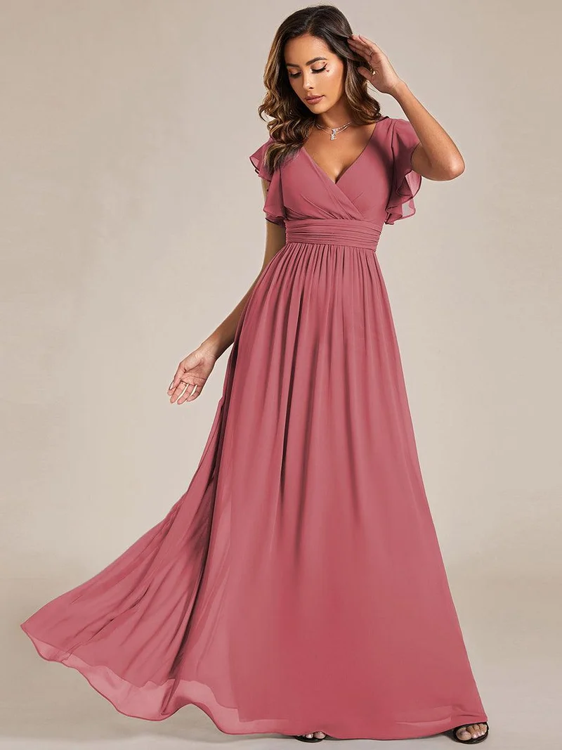 ever LILYANA|Robe de demoiselle d'honneur en mousseline avec manches volantées et dos découpé
