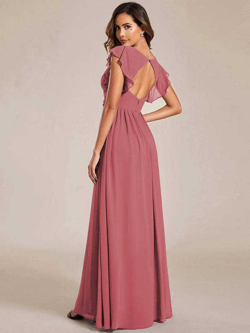 ever LILYANA|Robe de demoiselle d'honneur en mousseline avec manches volantées et dos découpé