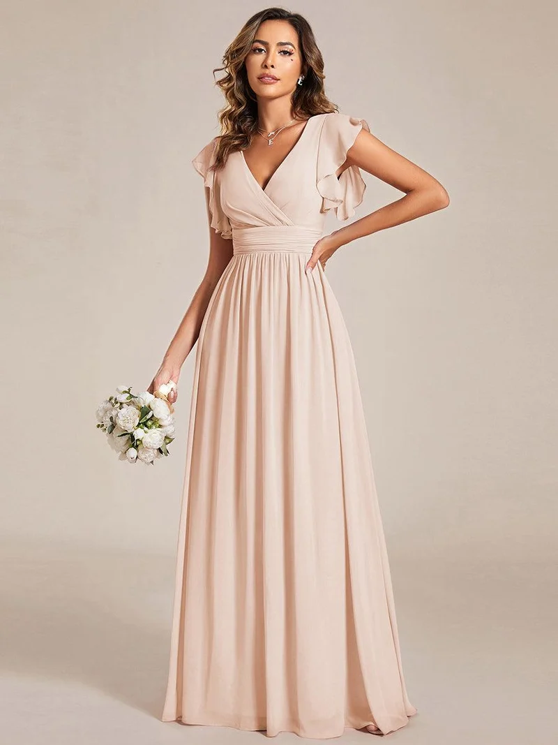 ever LILYANA|Robe de demoiselle d'honneur en mousseline avec manches volantées et dos découpé