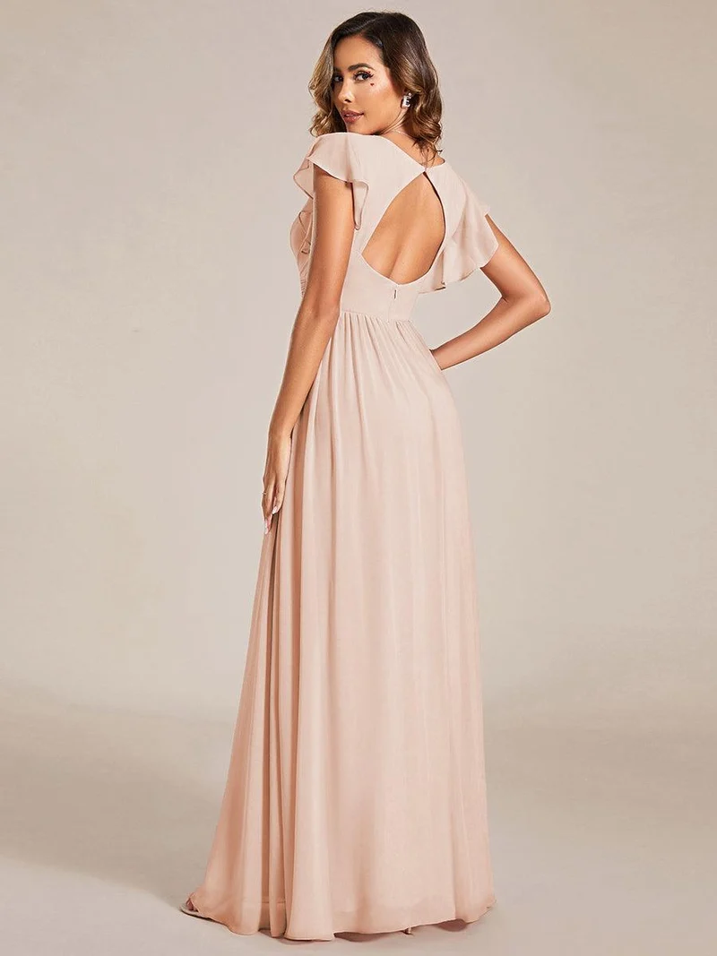 ever LILYANA|Robe de demoiselle d'honneur en mousseline avec manches volantées et dos découpé