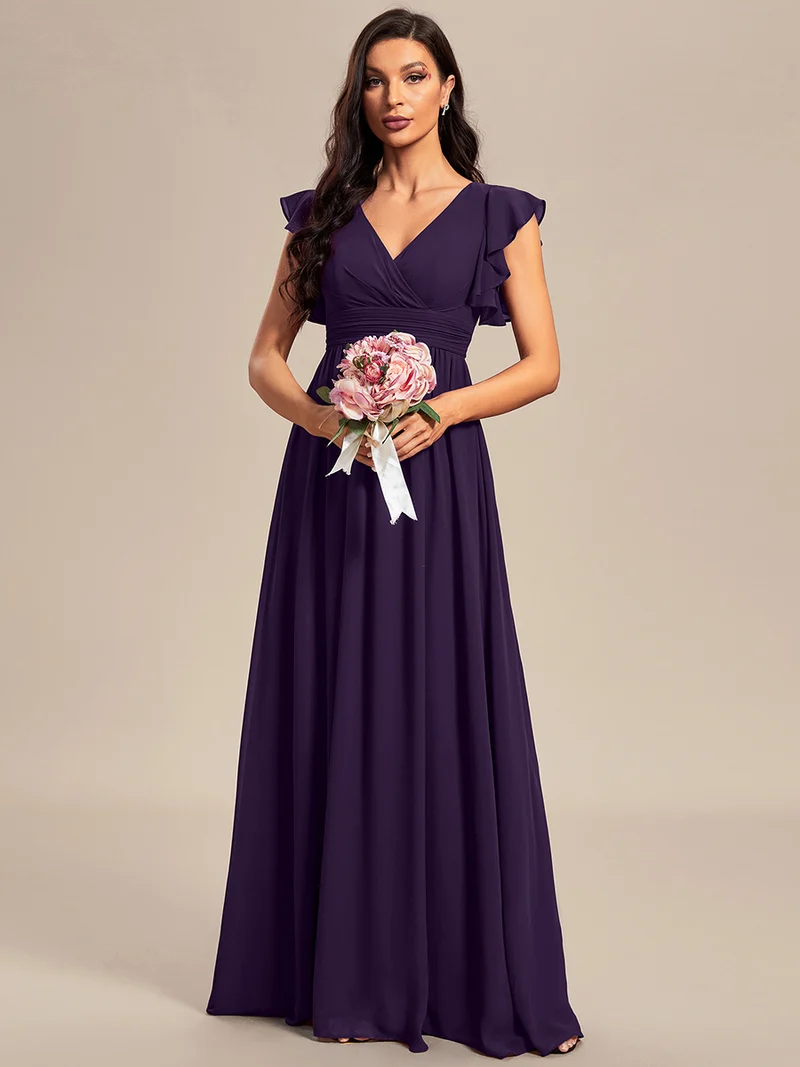 ever LILYANA|Robe de demoiselle d'honneur en mousseline avec manches volantées et dos découpé
