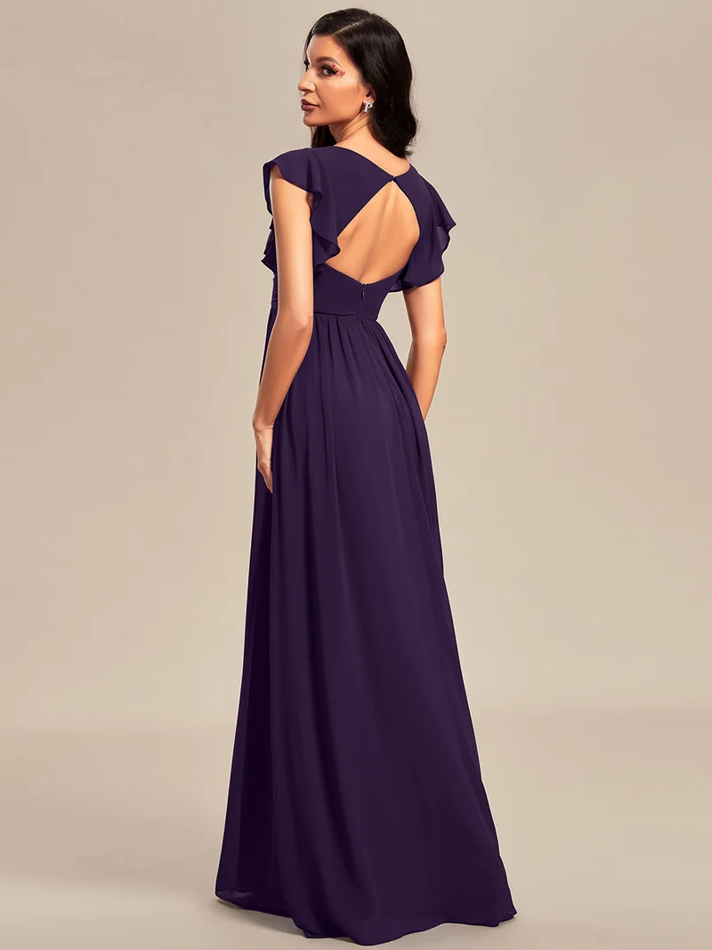 ever LILYANA|Robe de demoiselle d'honneur en mousseline avec manches volantées et dos découpé