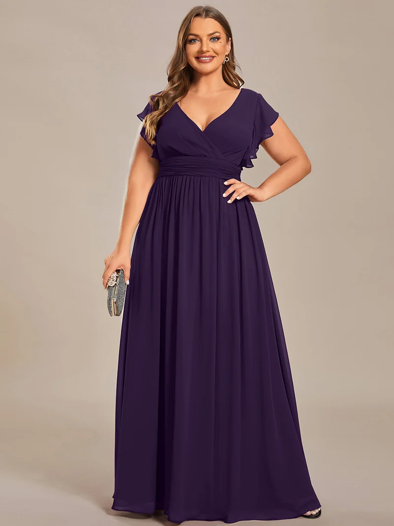 ever LILYANA|Robe de demoiselle d'honneur en mousseline avec manches volantées et dos découpé