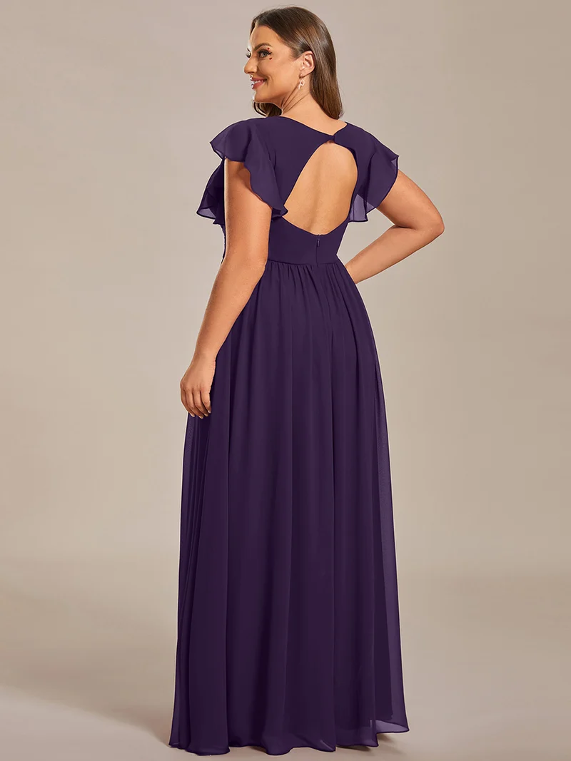 ever LILYANA|Robe de demoiselle d'honneur en mousseline avec manches volantées et dos découpé
