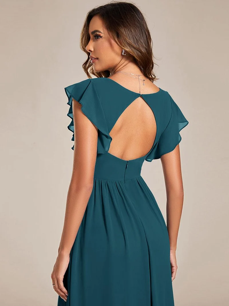 ever LILYANA|Robe de demoiselle d'honneur en mousseline avec manches volantées et dos découpé