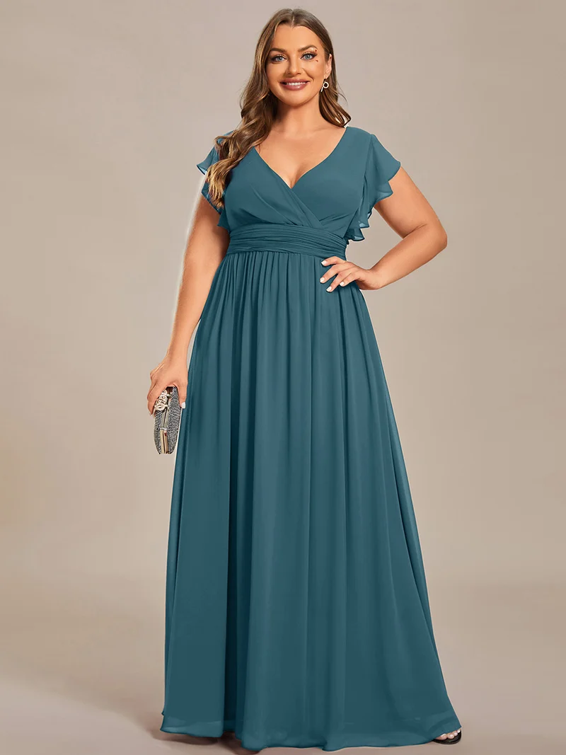 ever LILYANA|Robe de demoiselle d'honneur en mousseline avec manches volantées et dos découpé