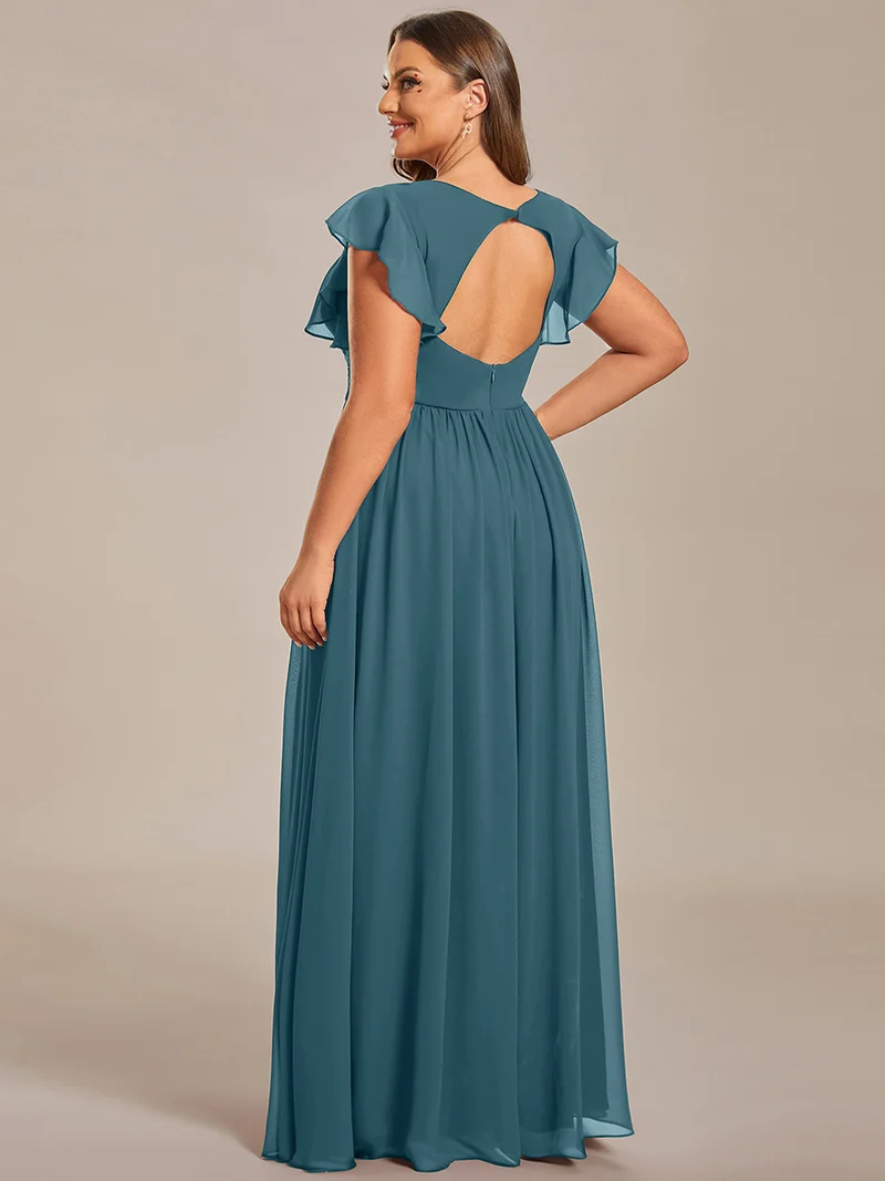 ever LILYANA|Robe de demoiselle d'honneur en mousseline avec manches volantées et dos découpé