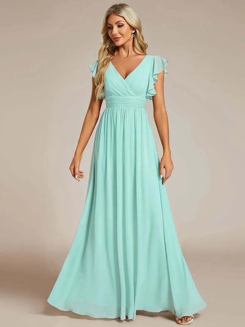 ever LILYANA|Robe de demoiselle d'honneur en mousseline avec manches volantées et dos découpé
