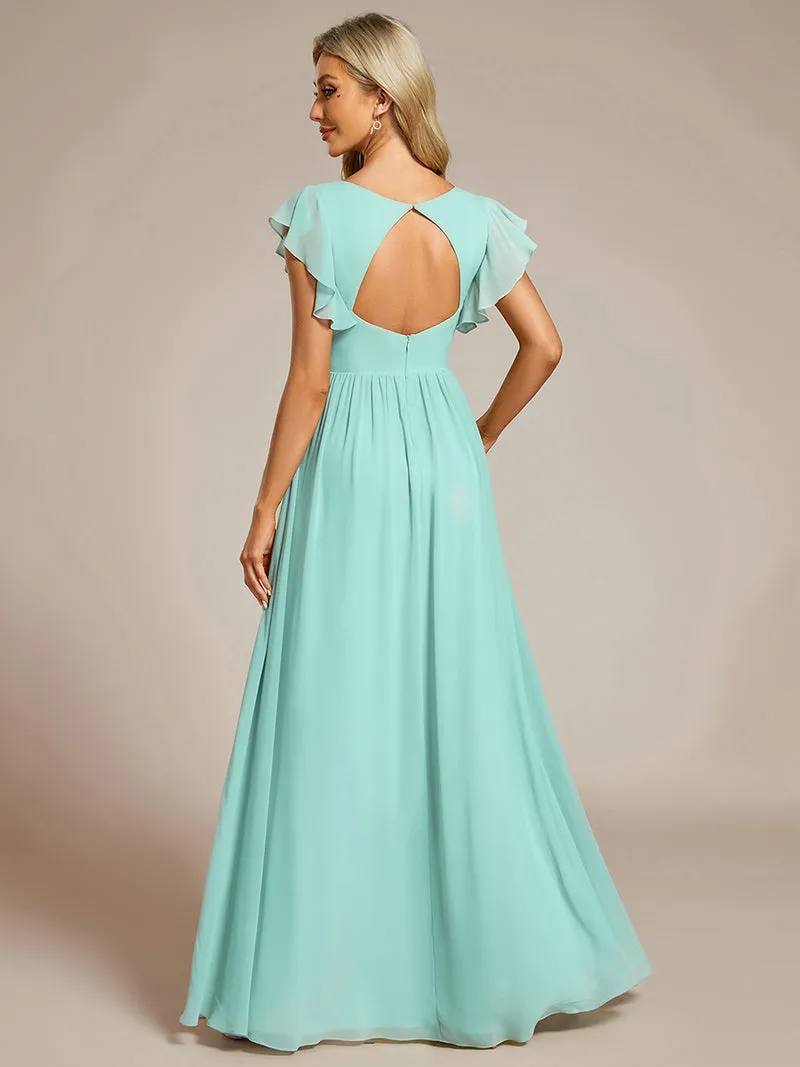 ever LILYANA|Robe de demoiselle d'honneur en mousseline avec manches volantées et dos découpé