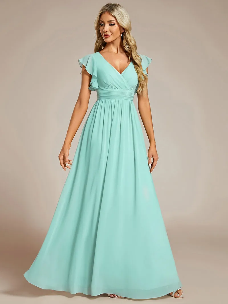 ever LILYANA|Robe de demoiselle d'honneur en mousseline avec manches volantées et dos découpé