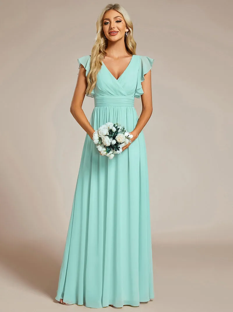 ever LILYANA|Robe de demoiselle d'honneur en mousseline avec manches volantées et dos découpé