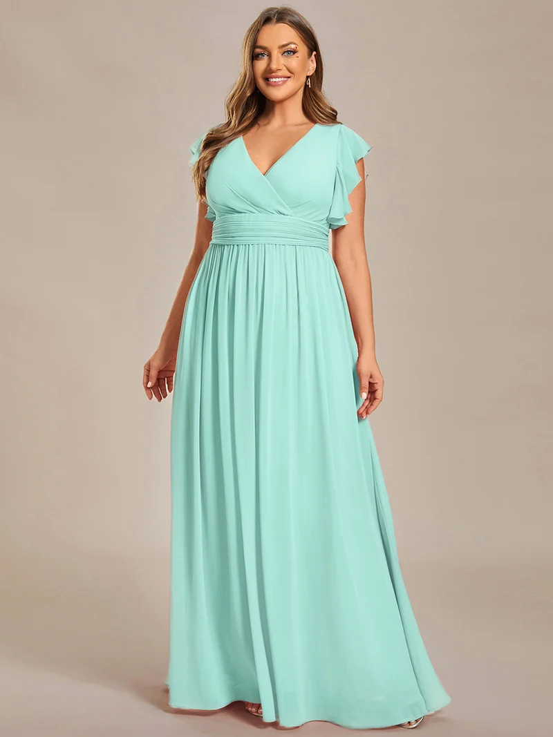 ever LILYANA|Robe de demoiselle d'honneur en mousseline avec manches volantées et dos découpé