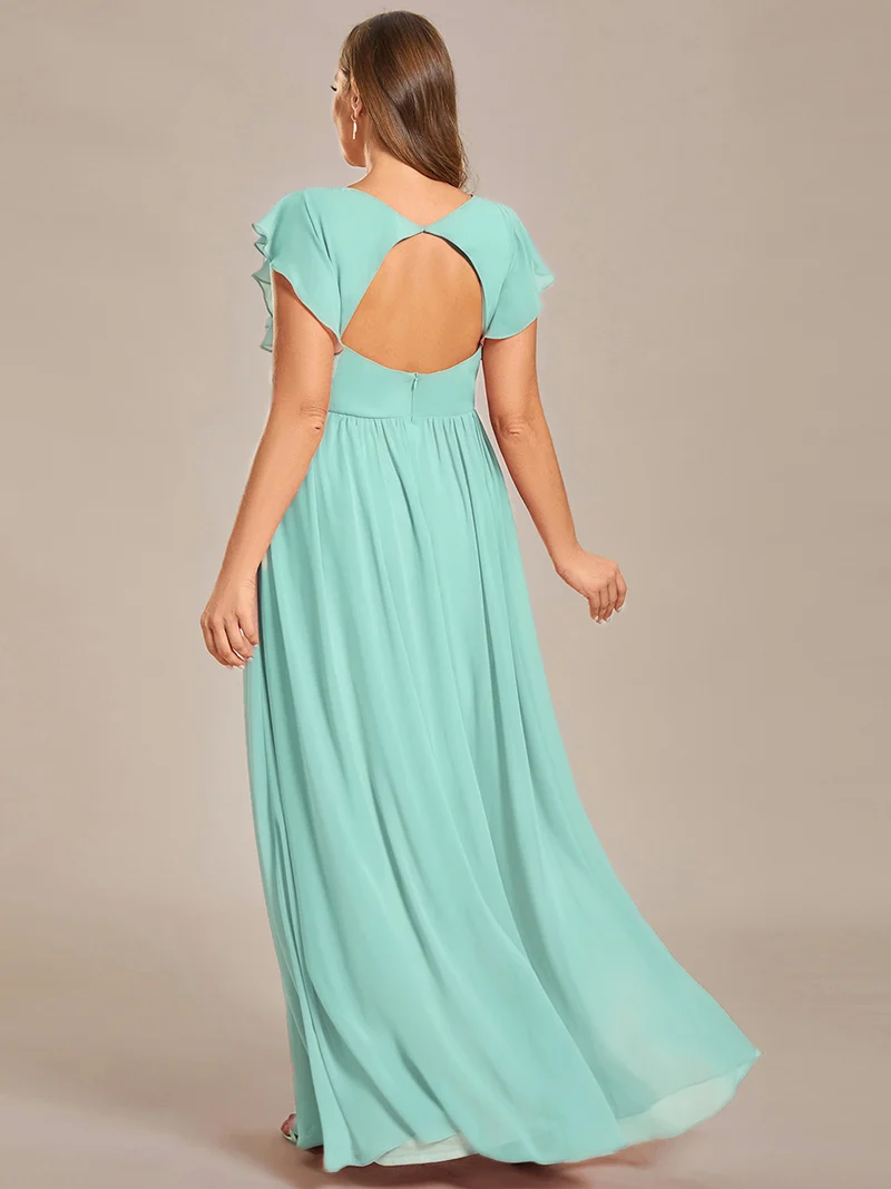 ever LILYANA|Robe de demoiselle d'honneur en mousseline avec manches volantées et dos découpé