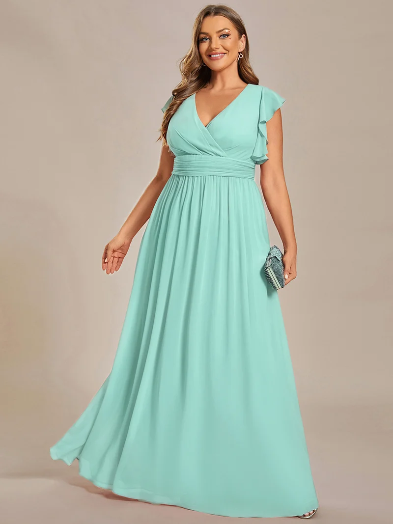 ever LILYANA|Robe de demoiselle d'honneur en mousseline avec manches volantées et dos découpé