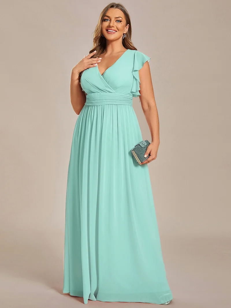 ever LILYANA|Robe de demoiselle d'honneur en mousseline avec manches volantées et dos découpé