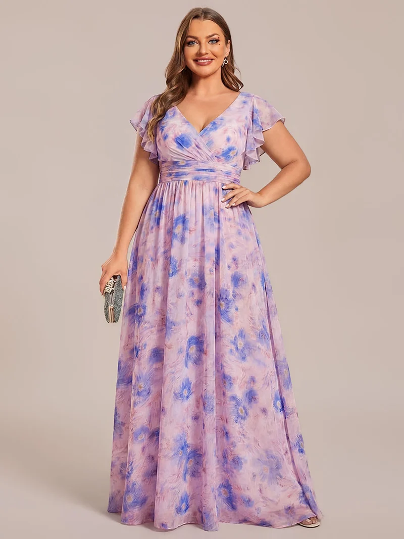 ever LILYANA|Robe de demoiselle d'honneur en mousseline avec manches volantées et dos découpé