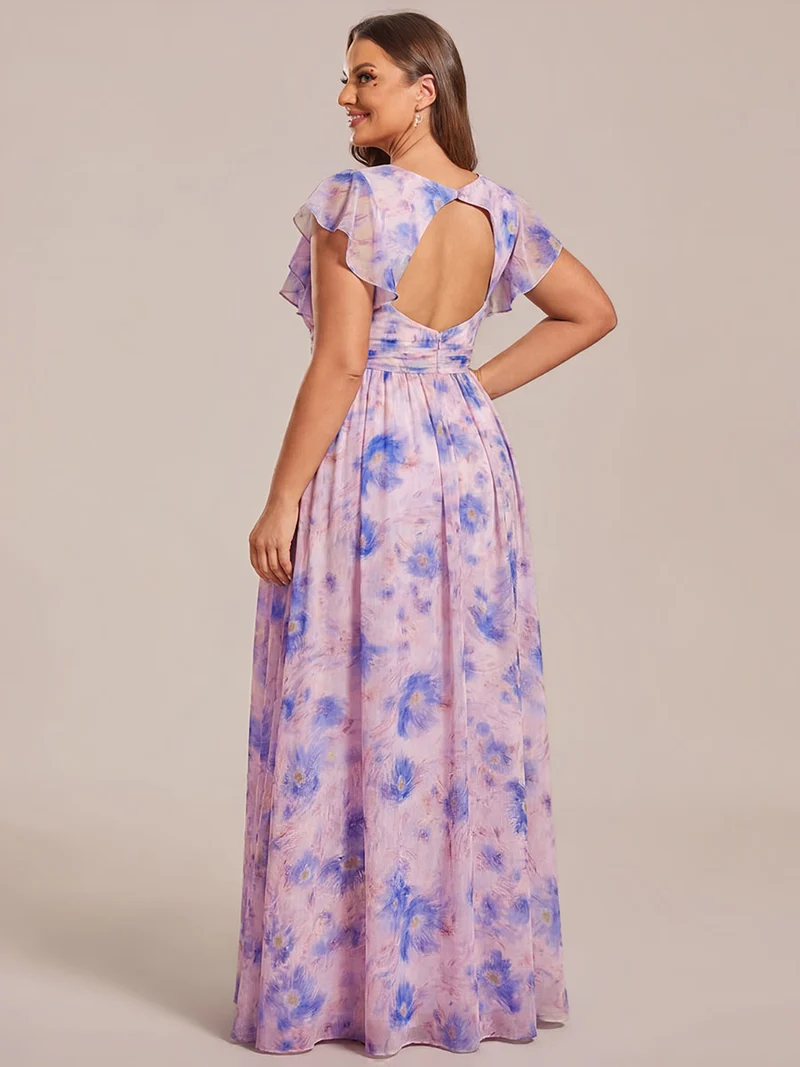 ever LILYANA|Robe de demoiselle d'honneur en mousseline avec manches volantées et dos découpé