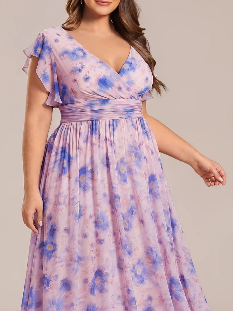 ever LILYANA|Robe de demoiselle d'honneur en mousseline avec manches volantées et dos découpé