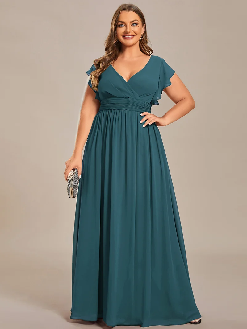 ever LILYANA|Robe de demoiselle d'honneur en mousseline avec manches volantées et dos découpé