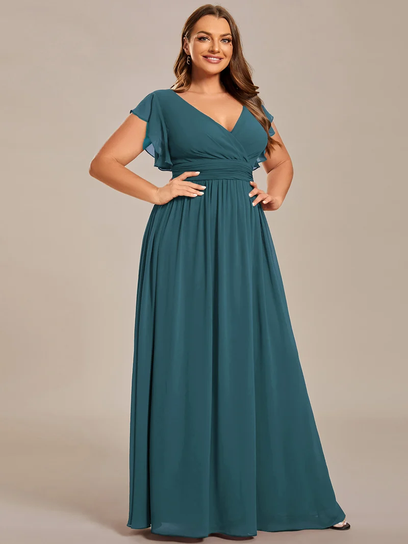 ever LILYANA|Robe de demoiselle d'honneur en mousseline avec manches volantées et dos découpé