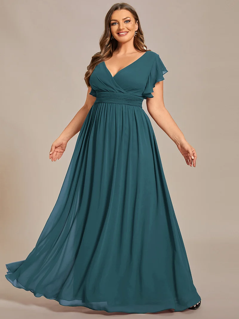 ever LILYANA|Robe de demoiselle d'honneur en mousseline avec manches volantées et dos découpé