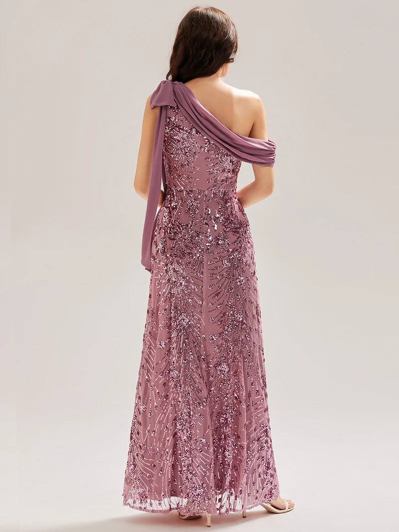 ever BELLAMY|Robe de soirée asymétrique sans manches avec nœud élégant
