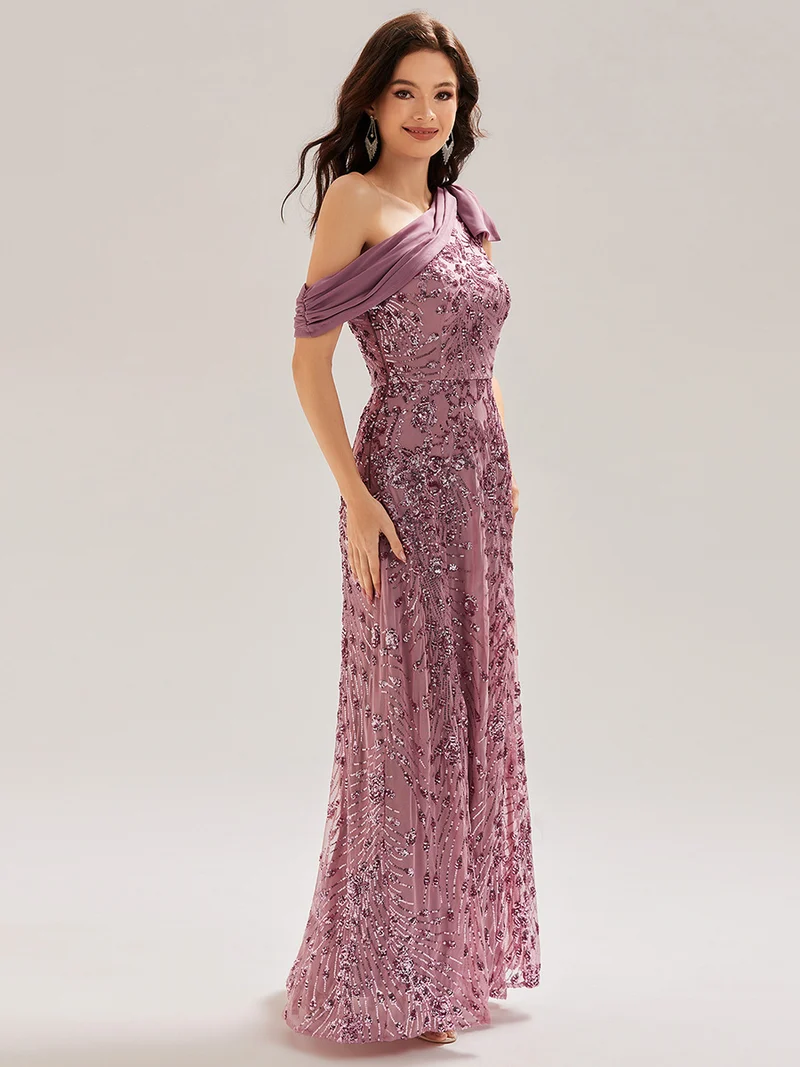 ever BELLAMY|Robe de soirée asymétrique sans manches avec nœud élégant