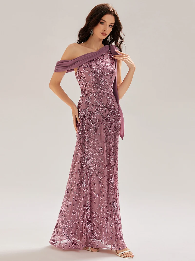 ever BELLAMY|Robe de soirée asymétrique sans manches avec nœud élégant