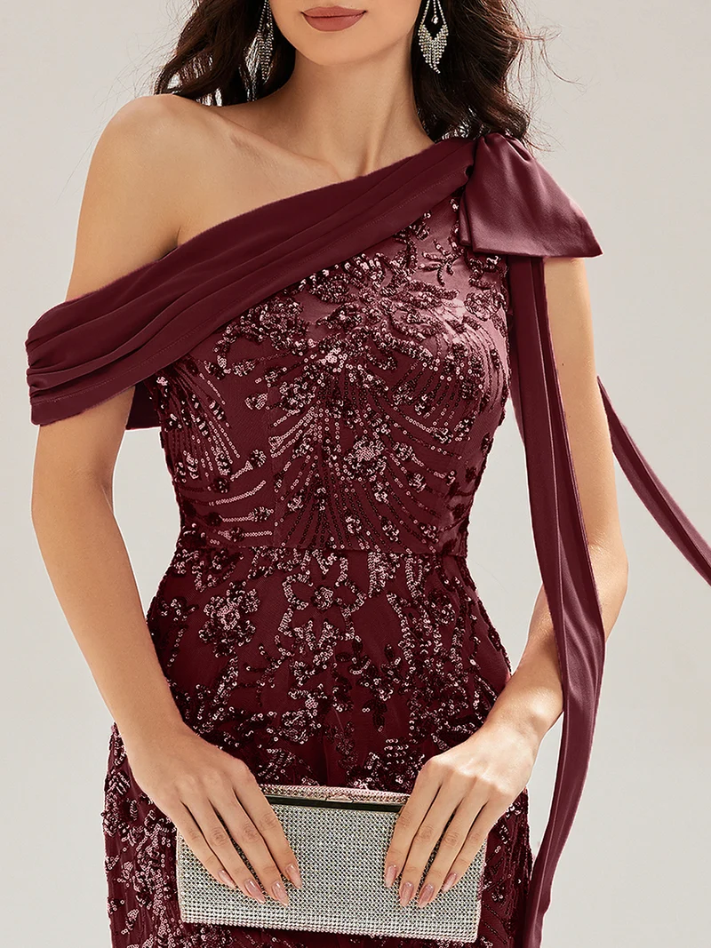 ever BELLAMY|Robe de soirée asymétrique sans manches avec nœud élégant