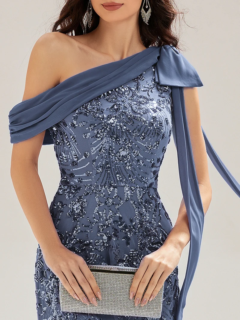 ever BELLAMY|Robe de soirée asymétrique sans manches avec nœud élégant