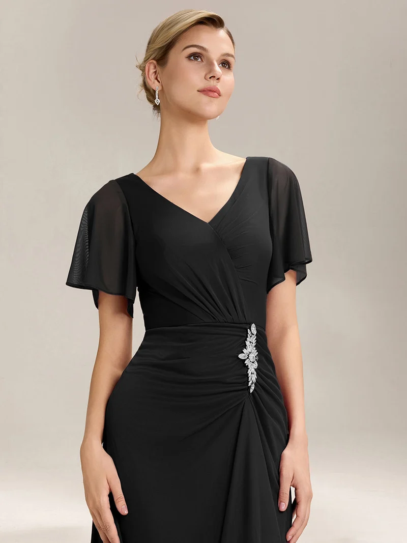 ever MARIEL|Robe de mère de la mariée en mousseline à manches volantées