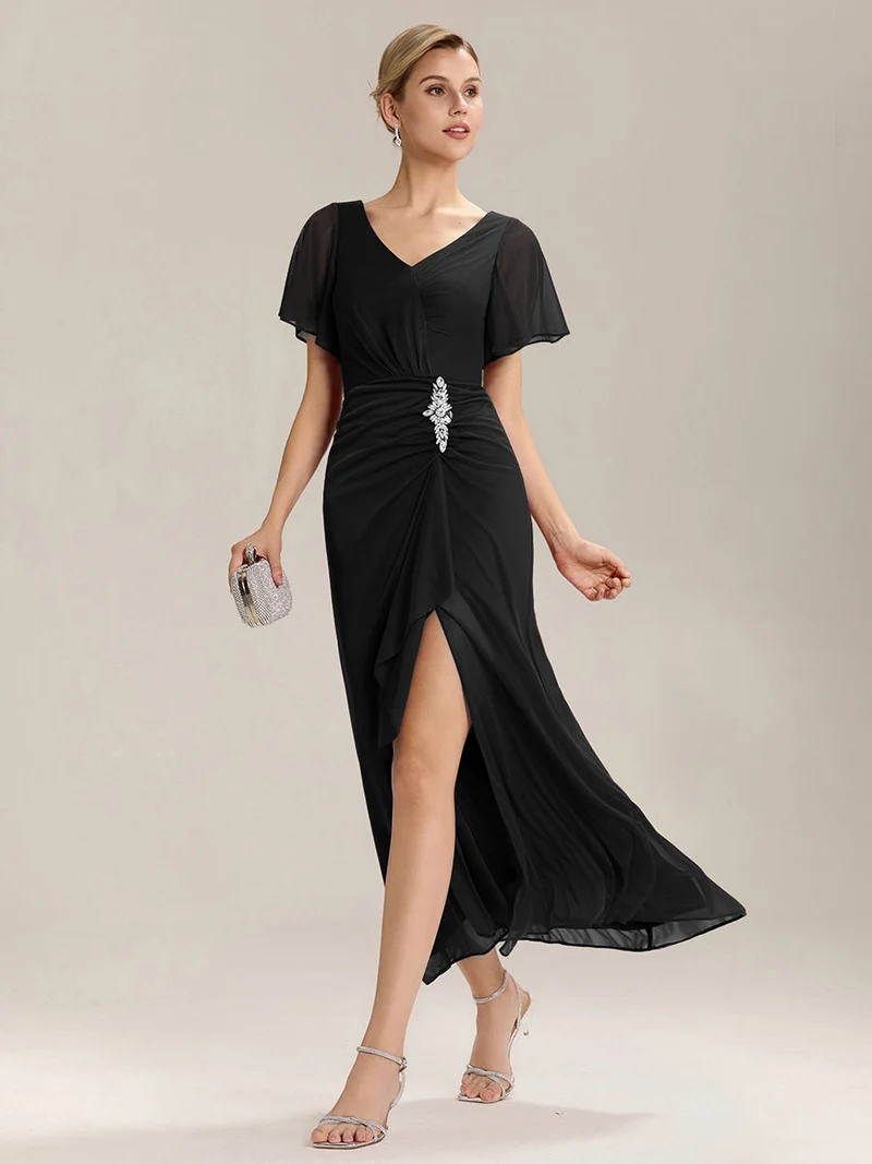 ever MARIEL|Robe de mère de la mariée en mousseline à manches volantées