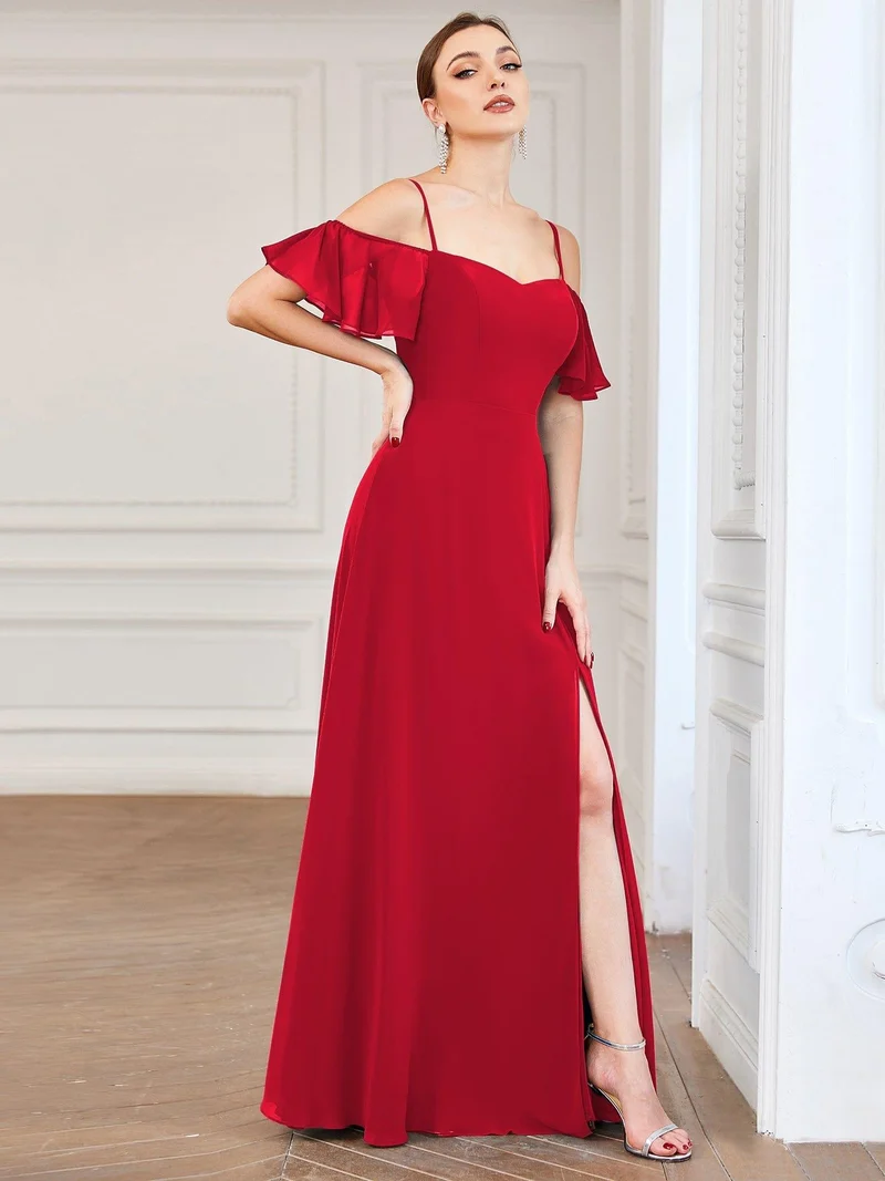 ever REYA|Robe demoiselle d'honneur sexy à épaules dénudées avec col en V