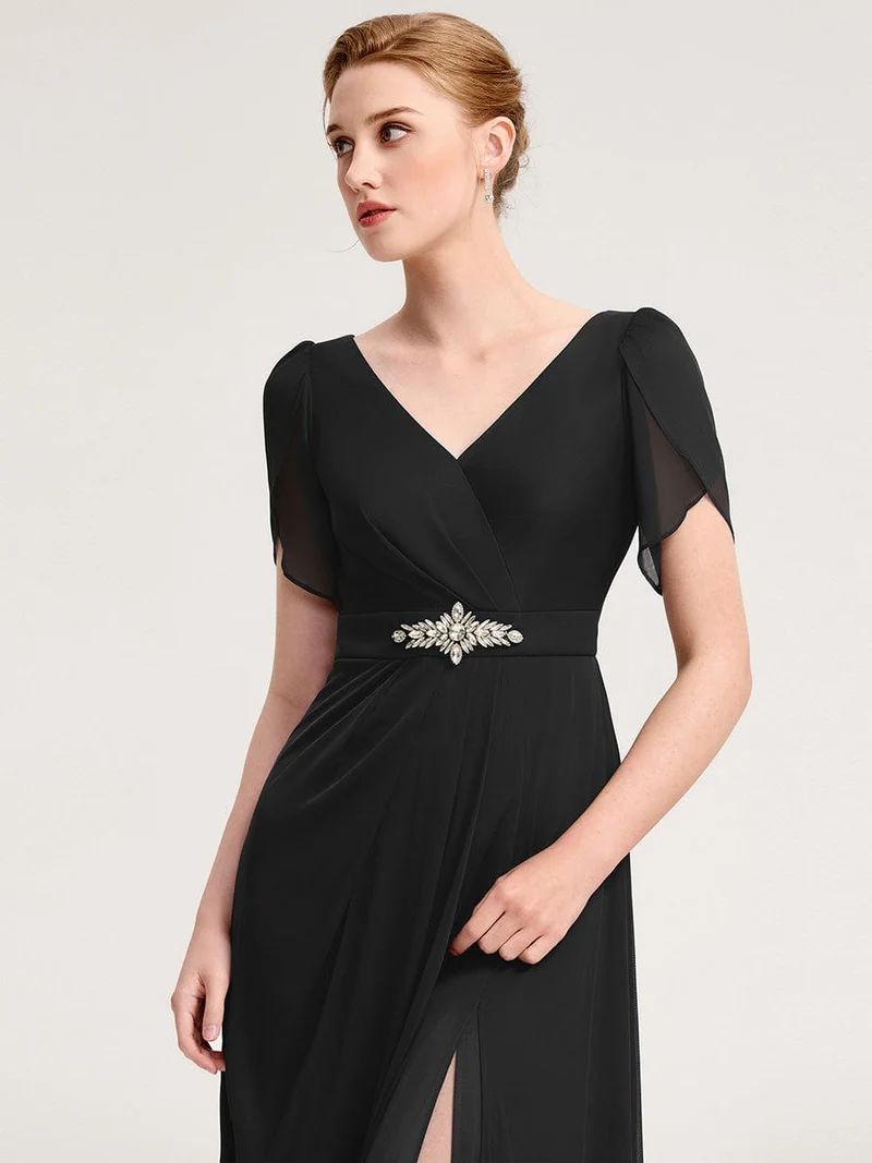 ever NOAH|Robe de soirée en mousseline de soie à manches volantées