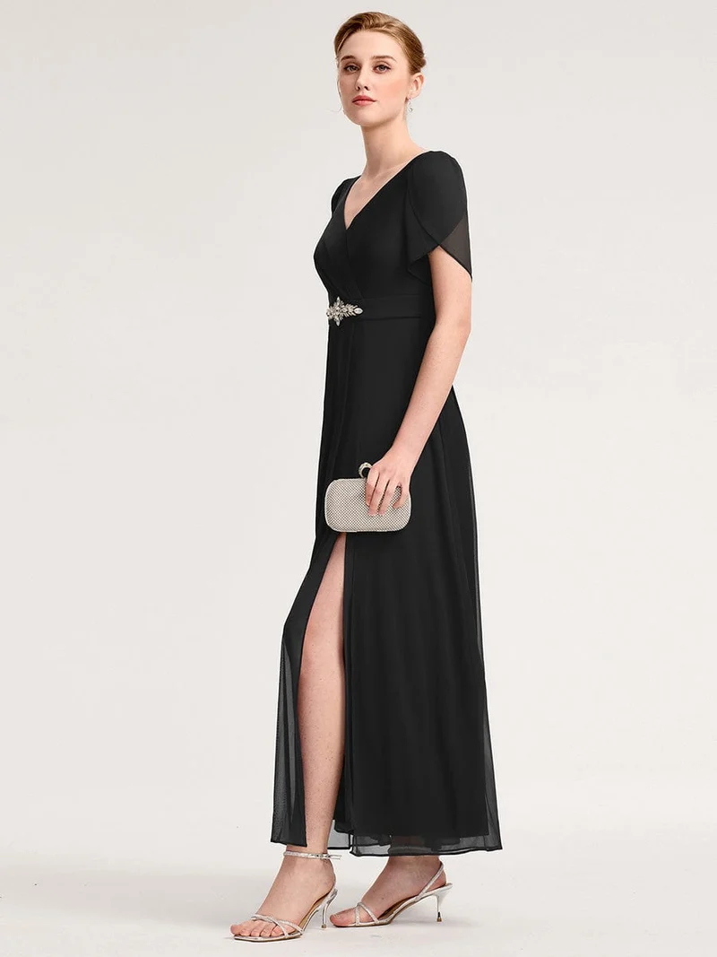 ever NOAH|Robe de soirée en mousseline de soie à manches volantées