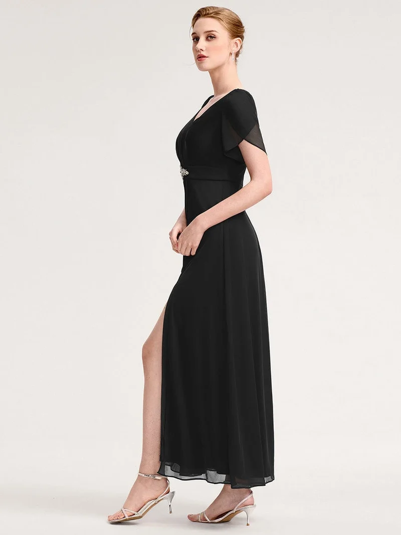 ever NOAH|Robe de soirée en mousseline de soie à manches volantées