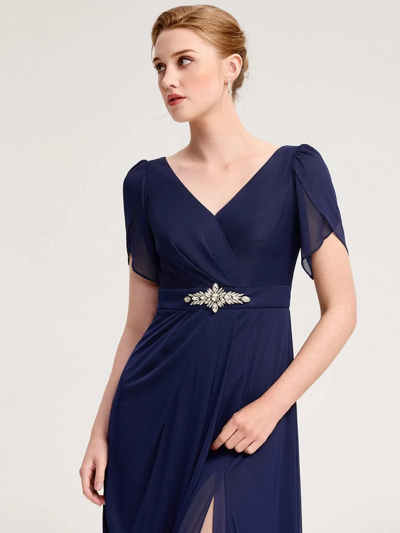 ever NOAH|Robe de soirée en mousseline de soie à manches volantées