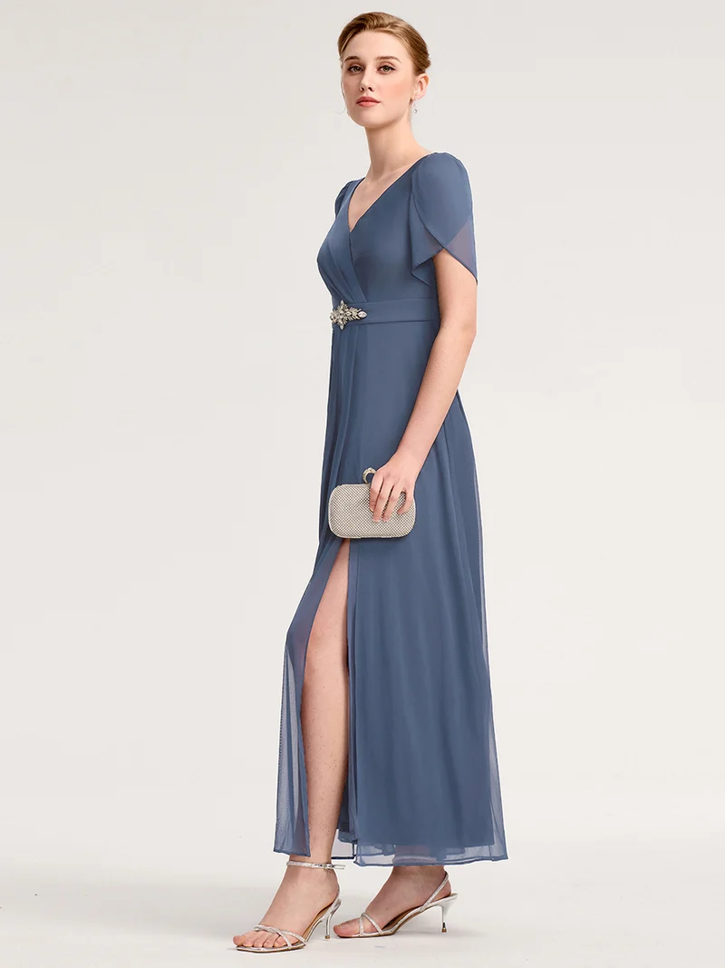ever NOAH|Robe de soirée en mousseline de soie à manches volantées