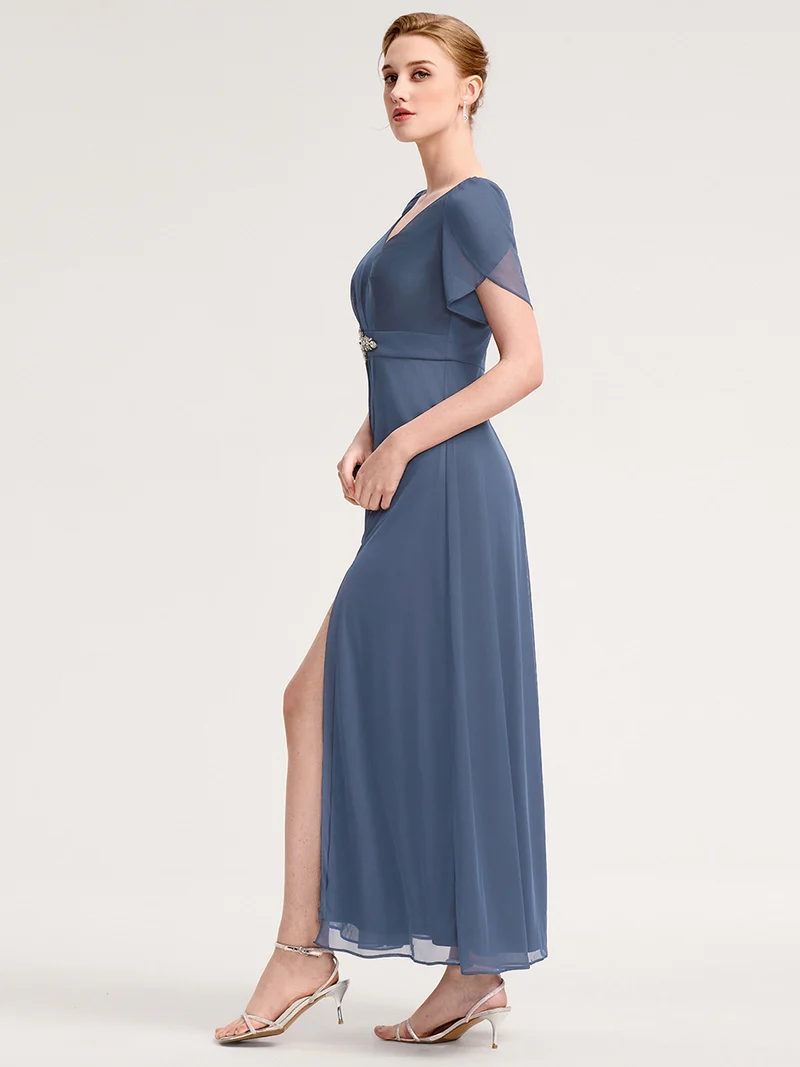 ever NOAH|Robe de soirée en mousseline de soie à manches volantées