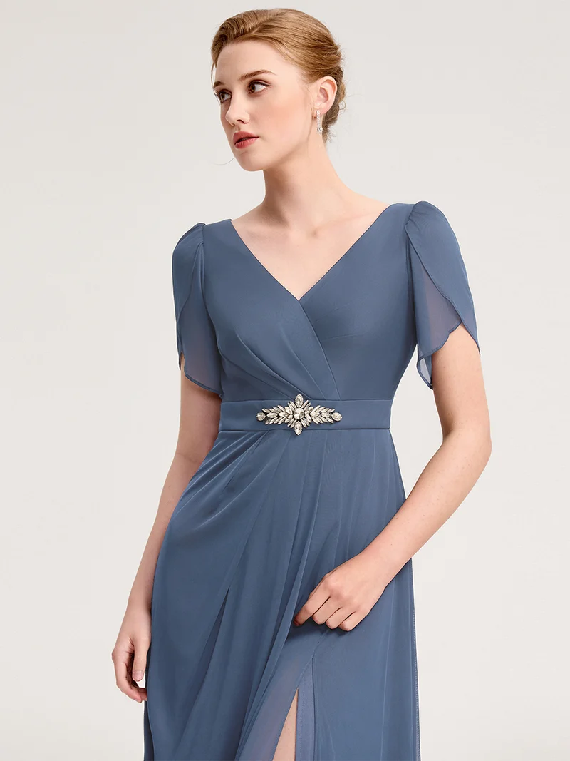 ever NOAH|Robe de soirée en mousseline de soie à manches volantées