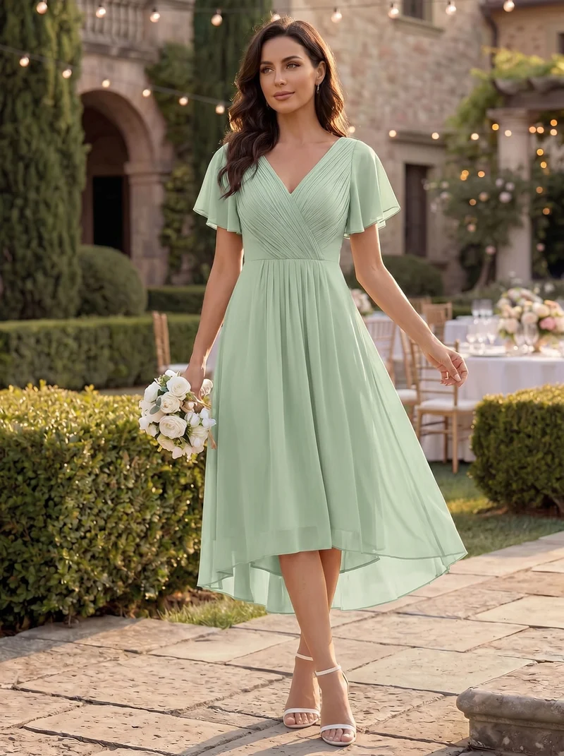 ever FAYE|Robe midi demoiselle d'honneur en mousseline à ourlet asymétrique