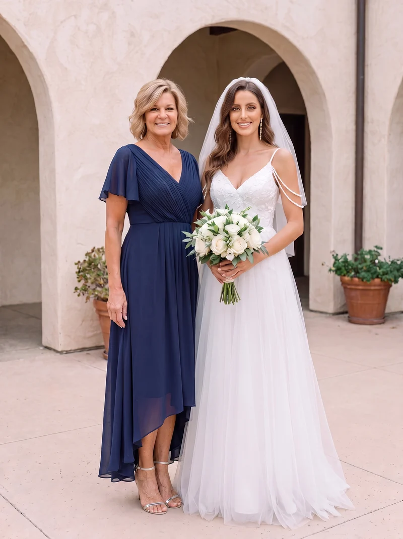 ever FAYE|Robe midi demoiselle d'honneur en mousseline à ourlet asymétrique