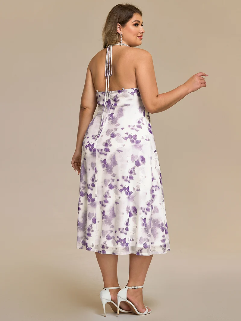 pretty ELYRA|Robe d'invitée de mariage grande taille imprimée à bretelles réglables