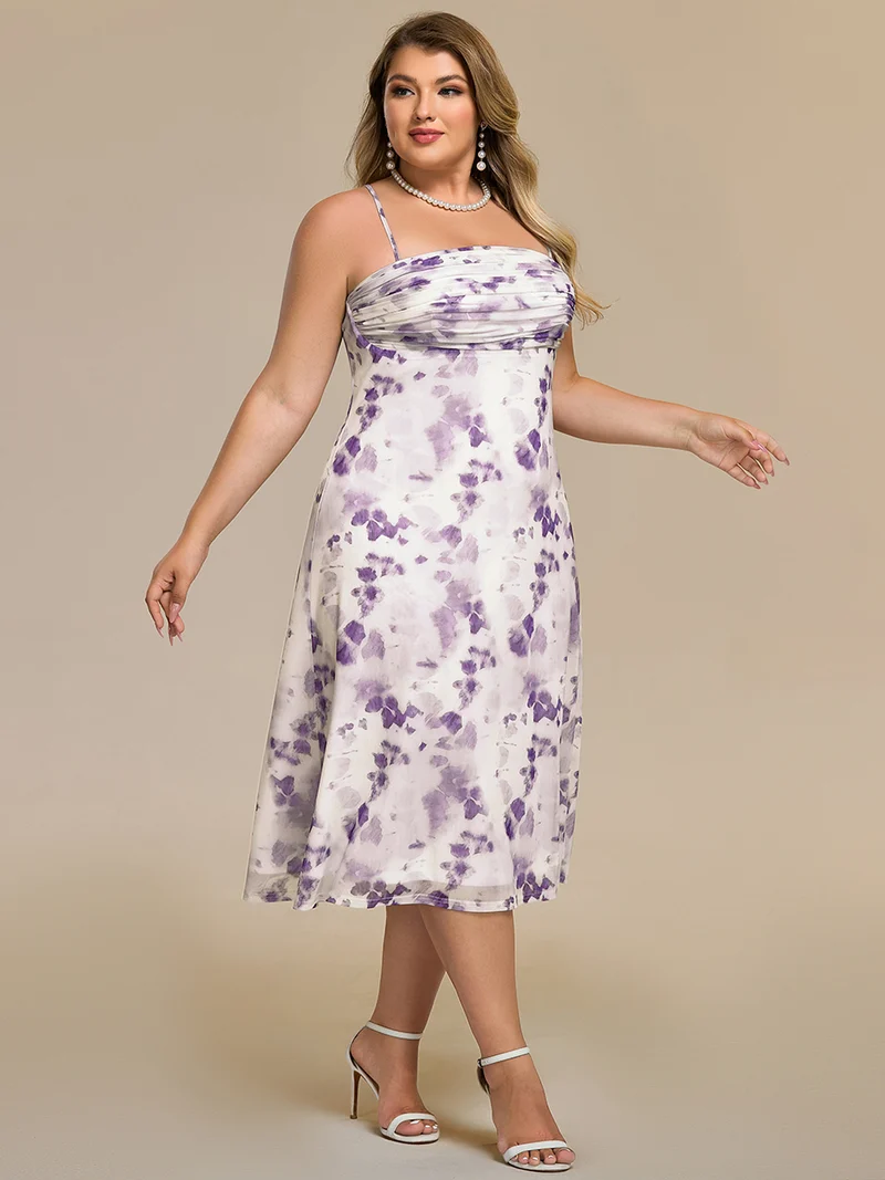pretty ELYRA|Robe d'invitée de mariage grande taille imprimée à bretelles réglables