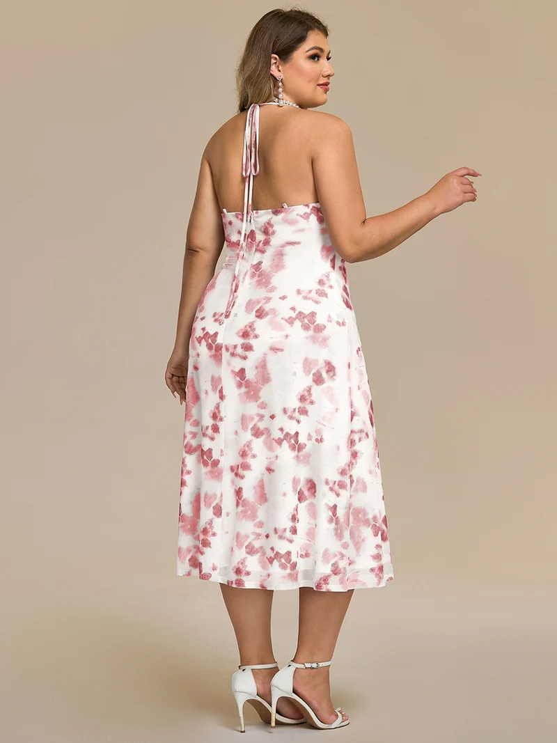 pretty ELYRA|Robe d'invitée de mariage grande taille imprimée à bretelles réglables
