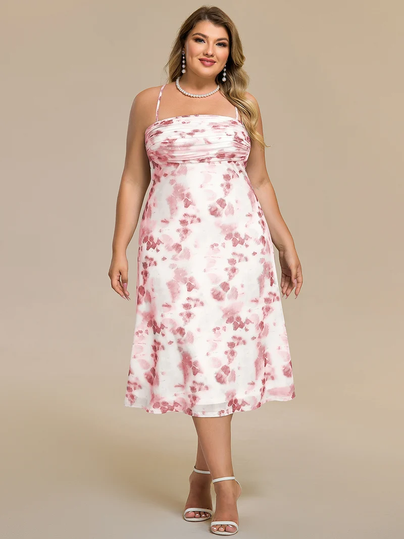 pretty ELYRA|Robe d'invitée de mariage grande taille imprimée à bretelles réglables