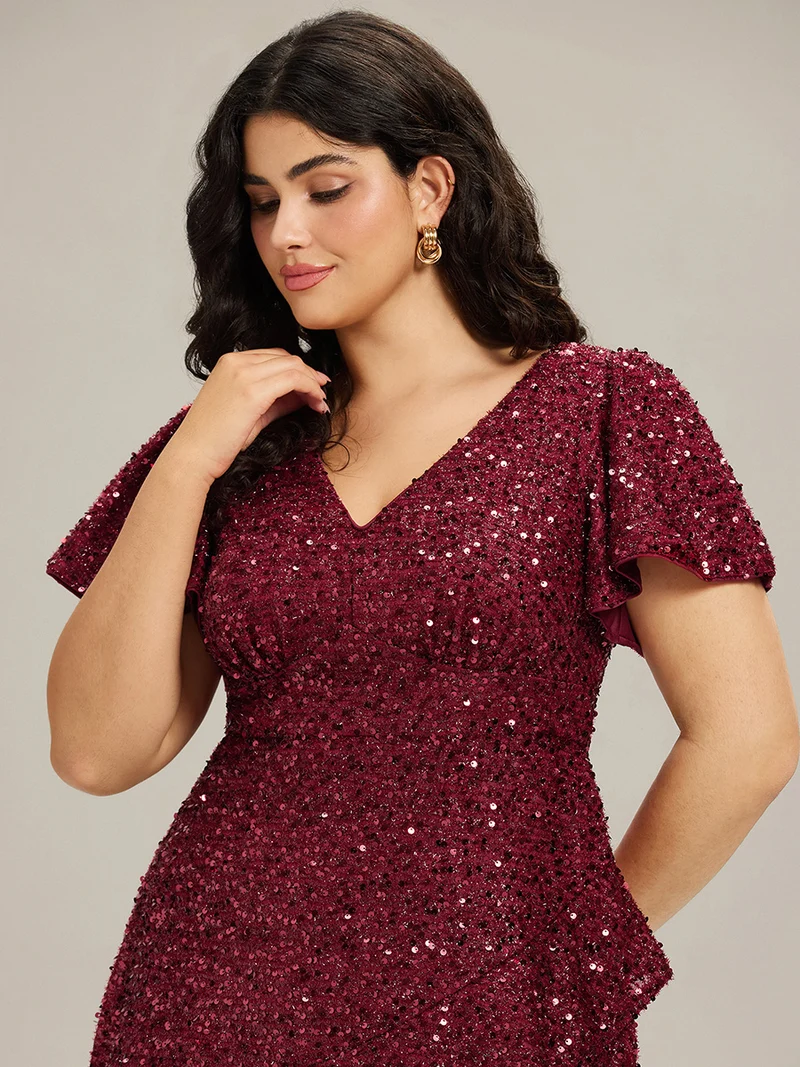 pretty CALISTEA|Robe de soirée mi-longue à volants et paillettes(Vente Finale)