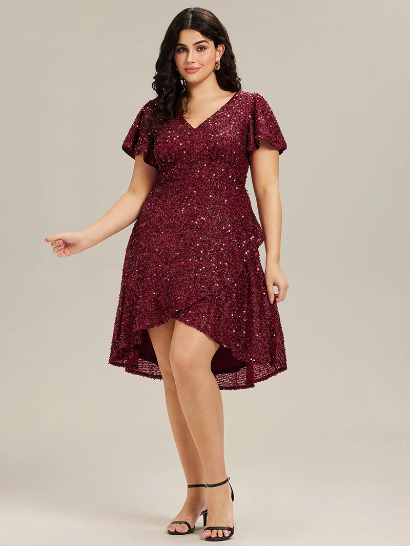 pretty CALISTEA|Robe de soirée mi-longue à volants et paillettes(Vente Finale)