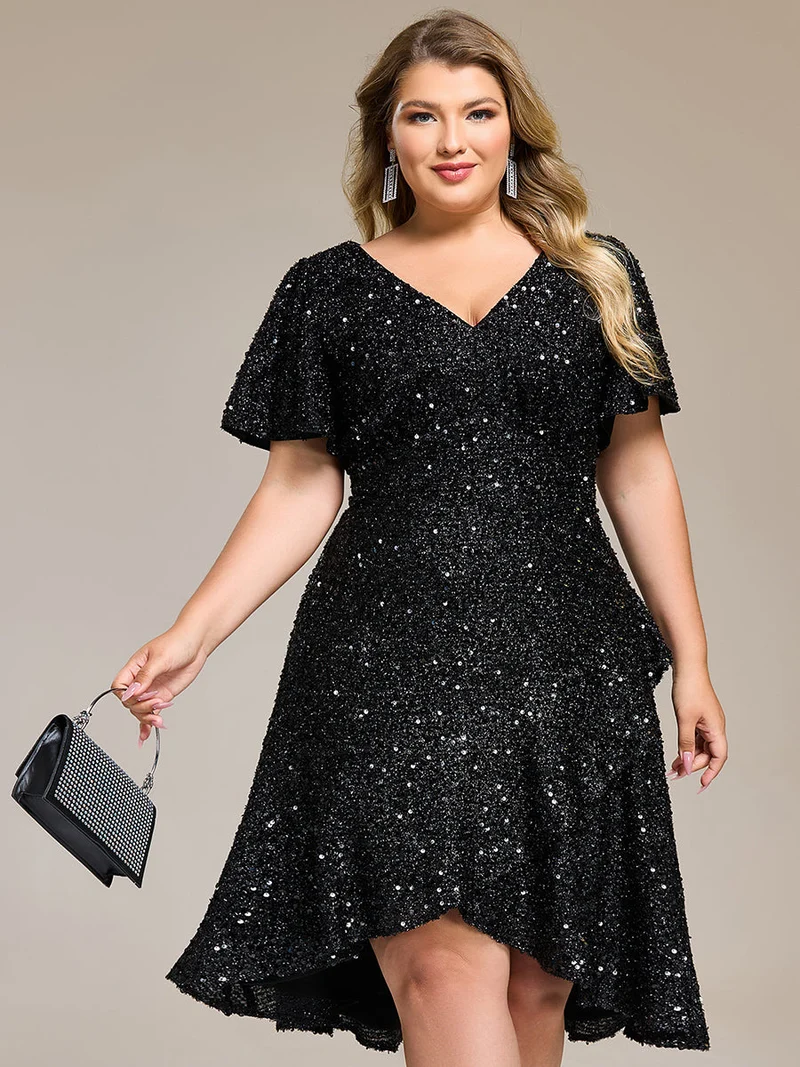 pretty CALISTEA|Robe de soirée mi-longue à volants et paillettes(Vente Finale)