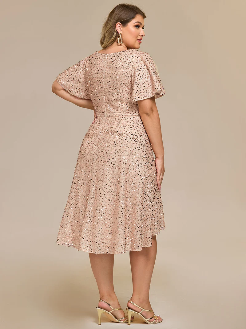 pretty CALISTEA|Robe de soirée mi-longue à volants et paillettes(Vente Finale)